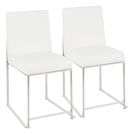 LUMISOURCE High Back Fuji Chair in Stainless Steel, White Faux Leather, PK 2 DC-HBFUJI SSW2